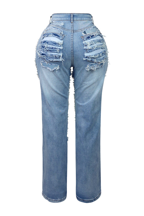 Janet Pearl & Rhinestone Distressed Jeans